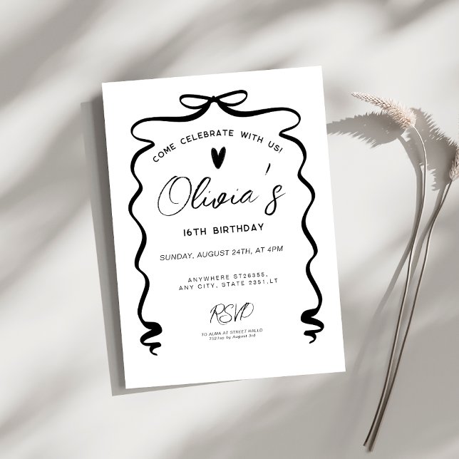 Chic coquette Black Bow 16th Birthday Party Inbjudningar (Skapare uppladdad)