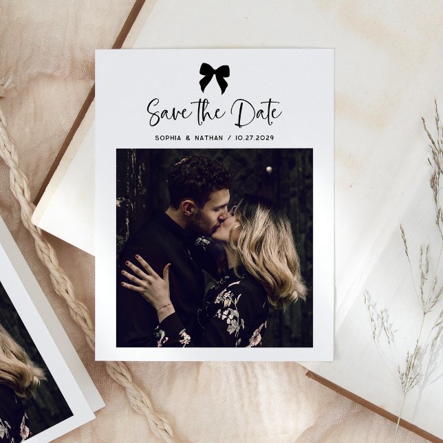 Chic Coquette Bow Multi Photo Grid | Spara datumet Meddelande Vykort (Skapare uppladdad)