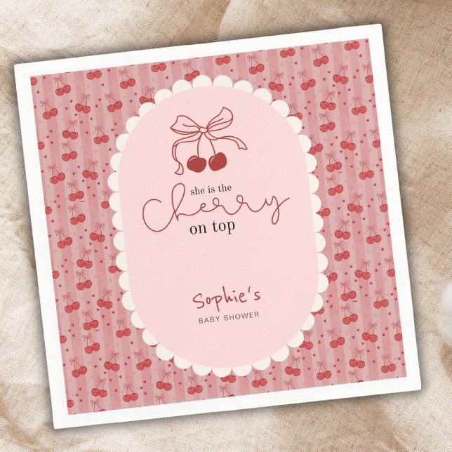 Chic Coquette Cherry On Top Pink Red Baby Shower  Pappersservett (Skapare uppladdad)
