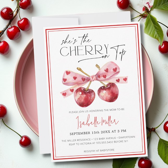 Chic Coquette Cherry på Top Baby Shower-inbjudan Inbjudningar (Skapare uppladdad)