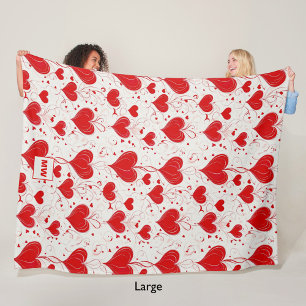 Chic coquette Red Hjärtan and swirds monogram Fleecefilt