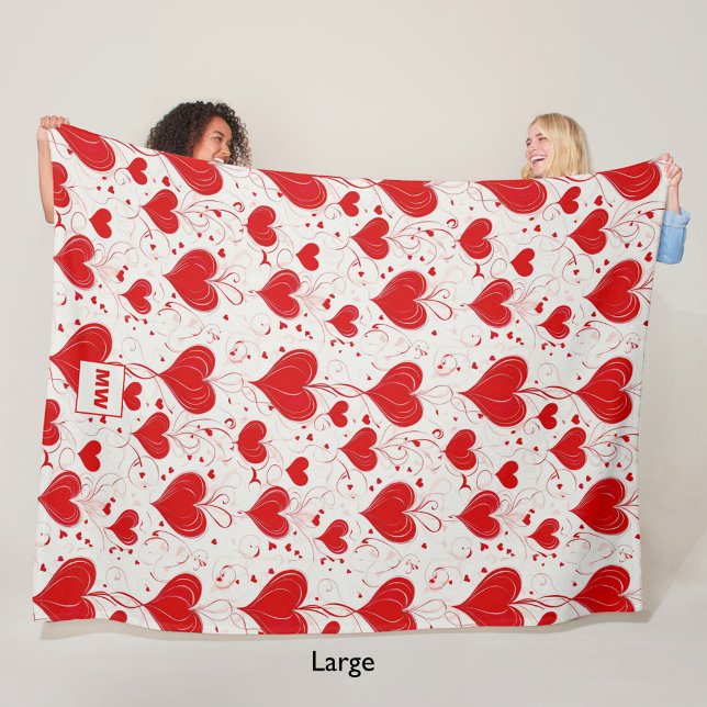 Chic coquette Red Hjärtan and swirds monogram Fleecefilt (Skapare uppladdad)