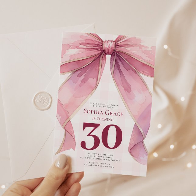 Chic Coquette Rosa Bow 30års födelsedag Inbjudningar (Skapare uppladdad)