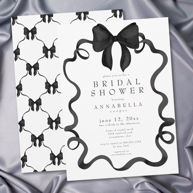 Chic Coquette Svart Band Slinga Minimalistisk Bröl Inbjudningar (Shes Tying the Knot Chic Black Bow Bridal Shower Invitation)