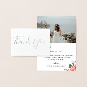 Chic Coral Blommigt Bröllop Photo Tackto You Card Folierat Kort