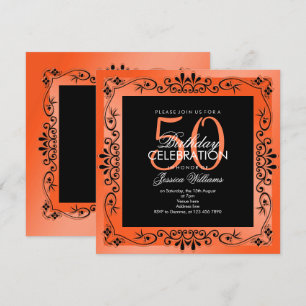 Chic Coral Decorative Framed 50:e födelsedagen Inbjudningar