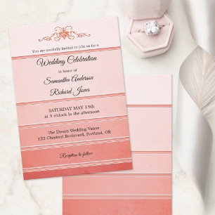 Chic Coral Stripe Ton sur Ton Wedding bjudande Inbjudningar