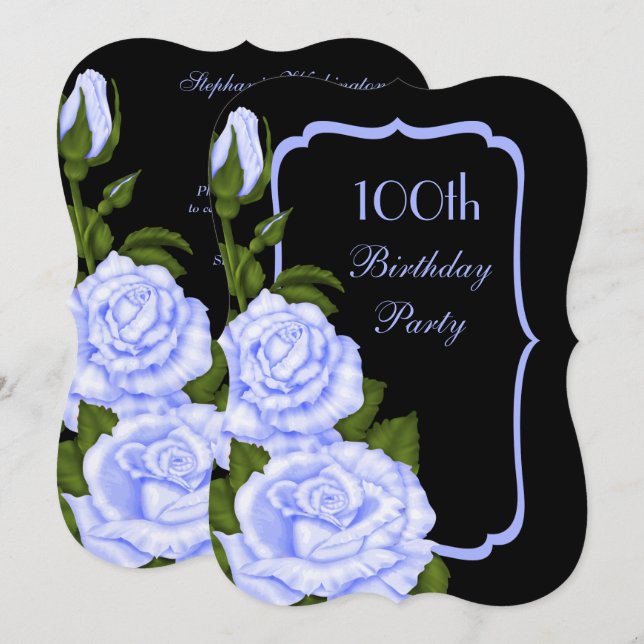 Chic Corner Blå Rosor 100-årsdag Inbjudningar (Fram/baksida)