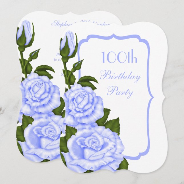 Chic Corner Blå Rosor 100-årsdag Inbjudningar (Fram/baksida)