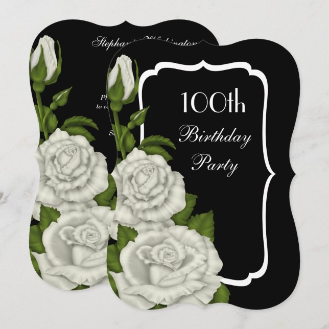 Chic Corner Vita Rosor 100-årsdag Inbjudningar (Fram/baksida)