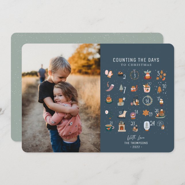 Chic Counting Days to Jul Mörk Navy Photo Julkort (Fram/baksida)