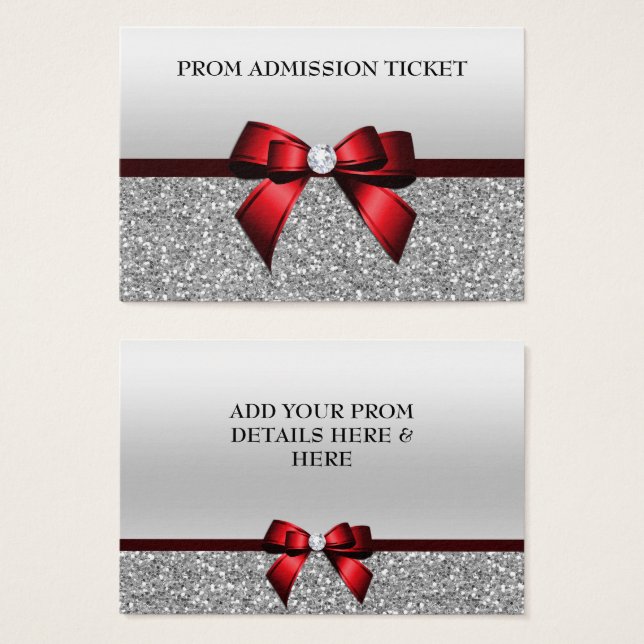 Chic Cranberry Bow & Silver Glitter Prom-anslutnin Visitkort (Framsida & baksida)