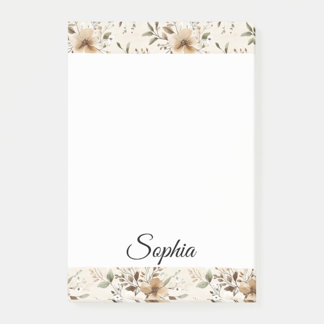 Chic Cream Brown Flowers Post-it Block (Framsida)