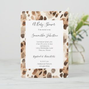 Chic Cream Brown Leopard Animal Print Baby Shower Inbjudningar