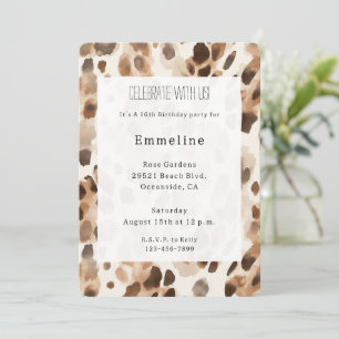 Chic Cream Brown Leopard Animal Print Birthday Inbjudningar