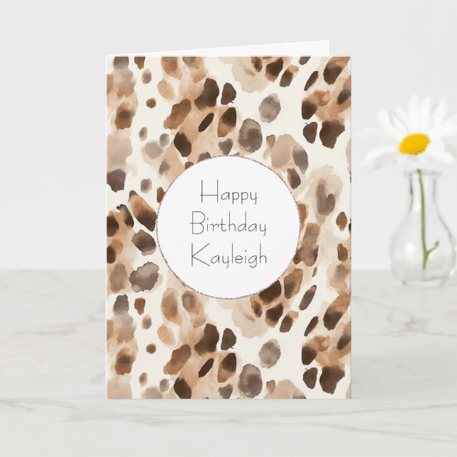 Chic Cream Brown Leopard Animal Print Birthday Kort (Liten växt)