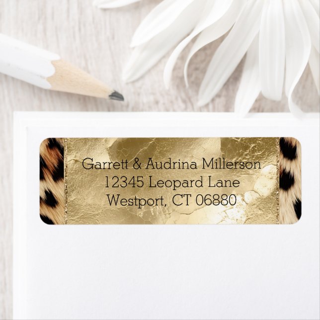 Chic Cream Brown Leopard Guld Returadress Etikett (Insitu)