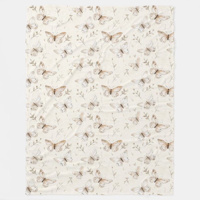 Chic Cream Butterflies Baby Shower Fleecefilt (Framsidan)