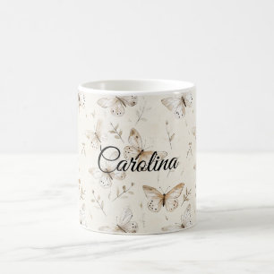 Chic Cream Butterflies Birthday Kaffemugg