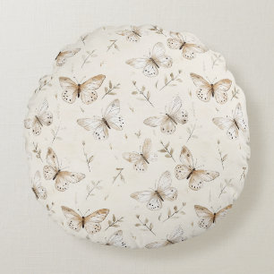 Chic Cream Butterflies Rund Kudde