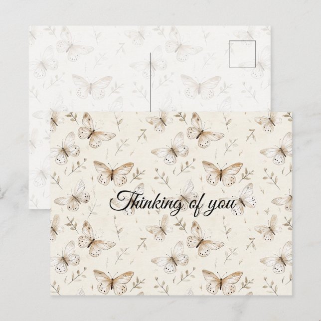 Chic Cream Butterflies Vykort (Fram/baksida)