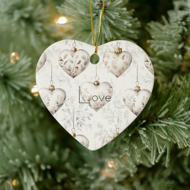 Chic Cream Grå Hjärtan Ornamenter   Julgransprydnad Keramik (Träd)