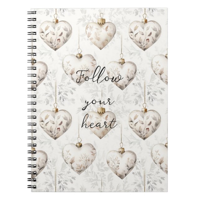 Chic Cream Grey Hearts Ornaments   Anteckningsbok (Framsidan)