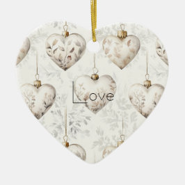 Chic Cream Grey Hearts Ornaments   Julgransprydnad Keramik