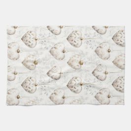 Chic Cream Grey Hearts Ornaments   Kökshandduk