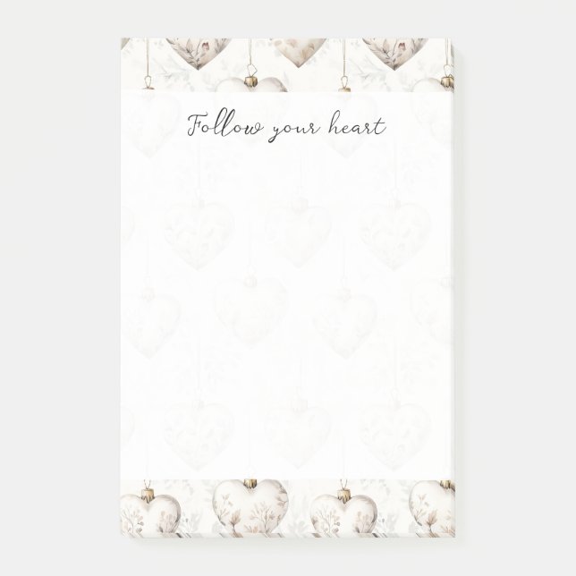 Chic Cream Grey Hearts Ornaments   Post-it Block (Framsida)