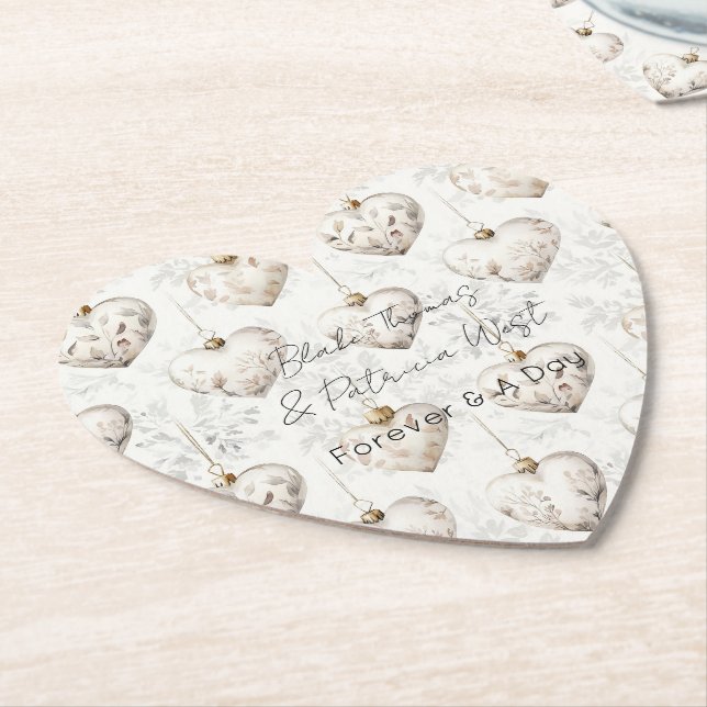 Chic Cream Grey Hearts Ornaments Wedding Underlägg Papper (Vinklad)