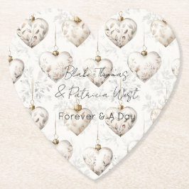 Chic Cream Grey Hearts Ornaments Wedding Underlägg Papper