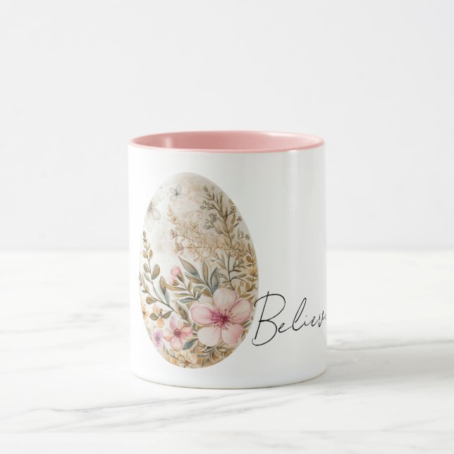 Chic Cream Pink Spring Flowers Easter Egg  Mugg (Center)