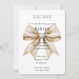 Chic Cream Silver Glam Bow Birthday Inbjudningar