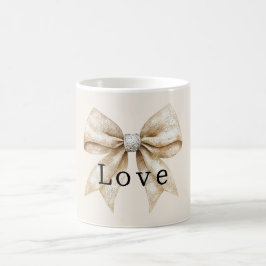 Chic Cream Silver Glam Bow Kärlek Kaffemugg