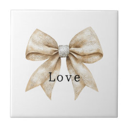 Chic Cream Silver Glam Bow Kärlek Kakelplatta
