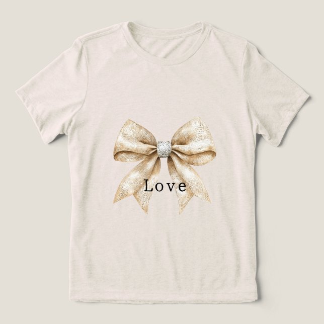 Chic Cream Silver Glam Bow Kärlek T Shirt (Design Framsida)