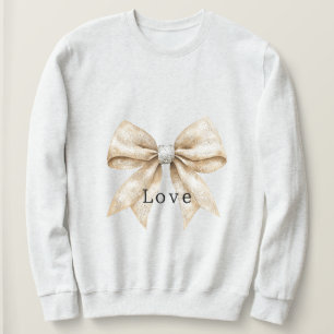 Chic Cream Silver Glam Bow Kärlek T Shirt