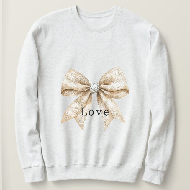 Chic Cream Silver Glam Bow Kärlek T Shirt (Design framsida)