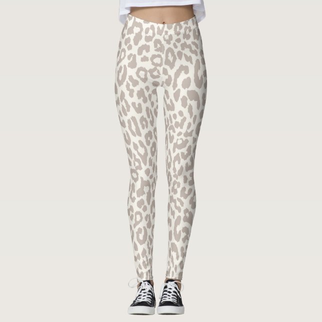 Chic Cream Taupe Animal Print Yoga Leggings (Framsida)
