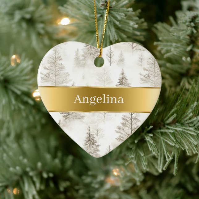 Chic Cream Trees Gold Ribbon Christmas Julgransprydnad Keramik (Träd)