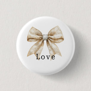 Chic Cream White Silver Glam Bow Kärlek Knapp