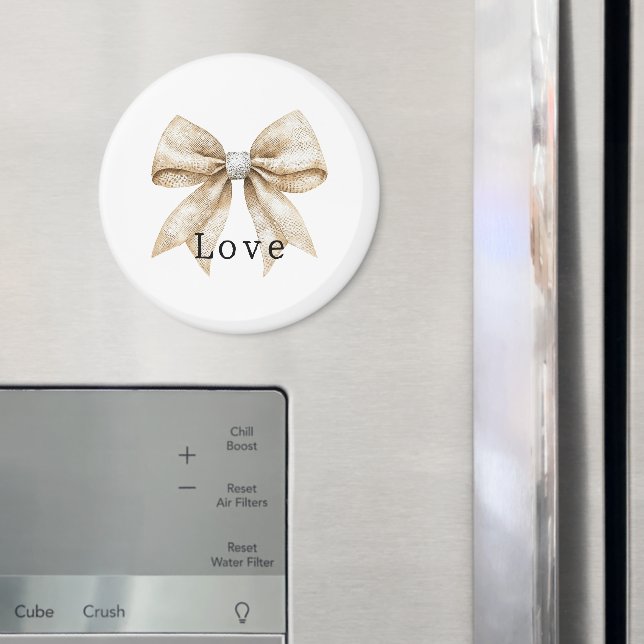 Chic Cream White Silver Glam Bow Kärlek Magnet (In Situ (Fridge))