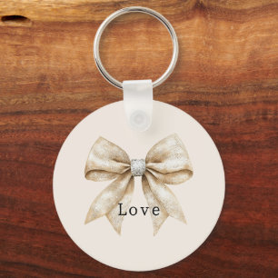 Chic Cream White Silver Glam Bow Kärlek Nyckelring