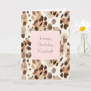 Chic Crème Brun Leopard Djur Rosa Födelsedag Kort