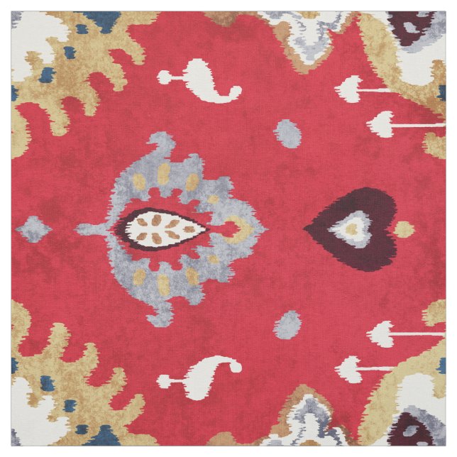 Chic crickle red gult ikat tribal mönster tyg (Provkarta)