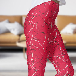 Chic Crimson and Black White Fracture Mönster Leggings