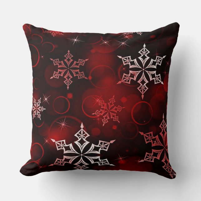 Chic Crimson Red Snowflake Motif Kudde (Framsida)