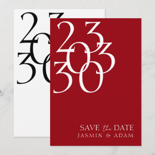 Chic Crimson Red White Minimal Typography Bröllop Spara Datumet