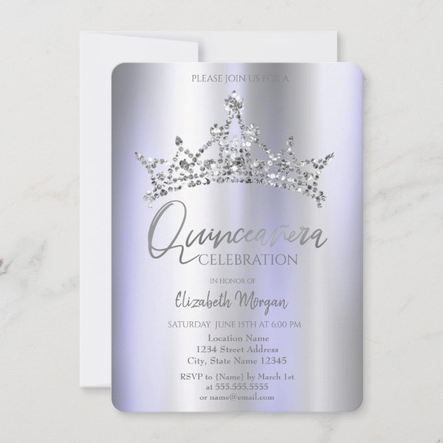 Chic Crown Violett Metallisk Quinceañera  Inbjudningar (Framsida)